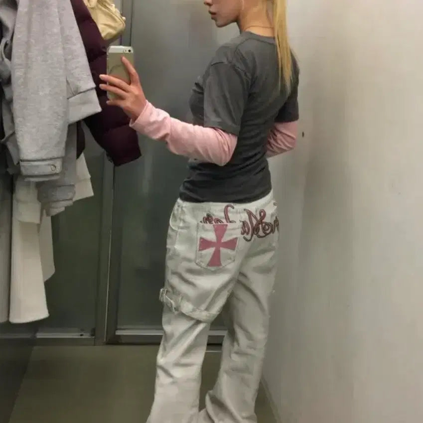 [BUNJANG] Dirty Pink Cross Star Pants / 더티 핑크 크로스 스타 팬츠