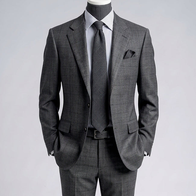 [BUNJANG] Cambridge Members MTO Two-Tuck Shadow Check Notched Lapel Suit / 캠브리지멤버스/MTO 그레이 투 턱 쉐도우 체크 노치드 수트/52-54