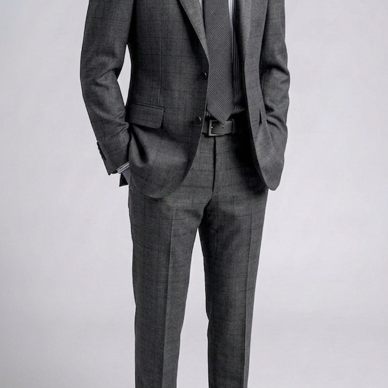 [BUNJANG] Cambridge Members MTO Two-Tuck Shadow Check Notched Lapel Suit / 캠브리지멤버스/MTO 그레이 투 턱 쉐도우 체크 노치드 수트/52-54