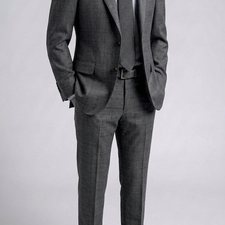 [BUNJANG] Cambridge Members MTO Two-Tuck Shadow Check Notched Lapel Suit / 캠브리지멤버스/MTO 그레이 투 턱 쉐도우 체크 노치드 수트/52-54