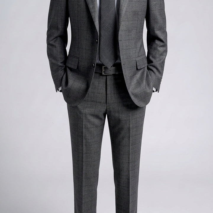 [BUNJANG] Cambridge Members MTO Two-Tuck Shadow Check Notched Lapel Suit / 캠브리지멤버스/MTO 그레이 투 턱 쉐도우 체크 노치드 수트/52-54