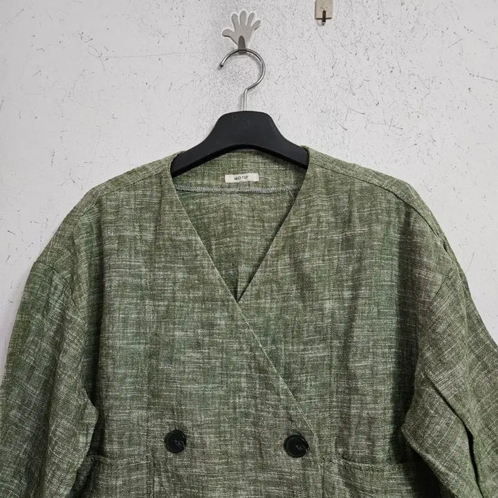 [BUNJANG] Linen Green Double-Button Short Sleeve Jacket / 린넨 그린 더블버튼 반팔 자켓