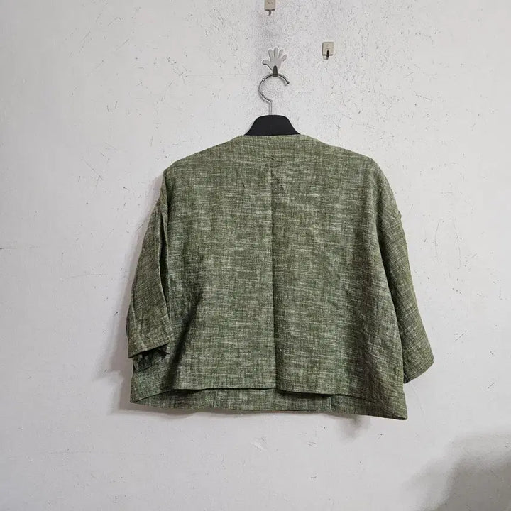 [BUNJANG] Linen Green Double-Button Short Sleeve Jacket / 린넨 그린 더블버튼 반팔 자켓