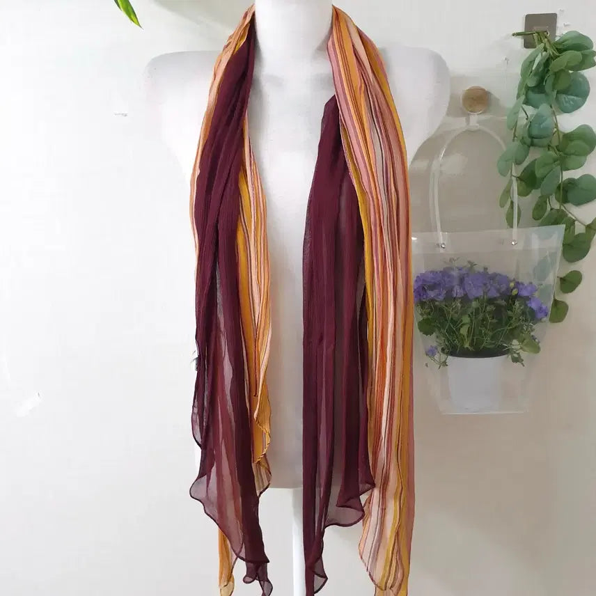 [BUNJANG] Paco Rabanne Double Layer 100% Silk Scarf Muffer / 파코라반 두겹 실크100% 스카프 머플러 오렌지버건디