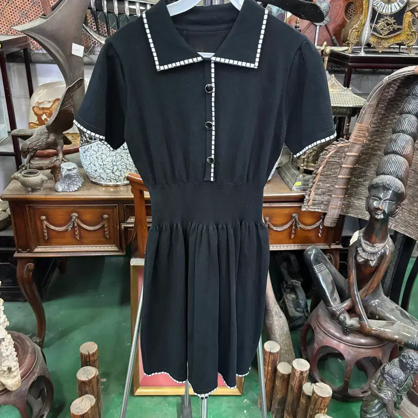 [BUNJANG] Collared Knit Short Sleeve Dress / 카라 니트 반팔 원피스