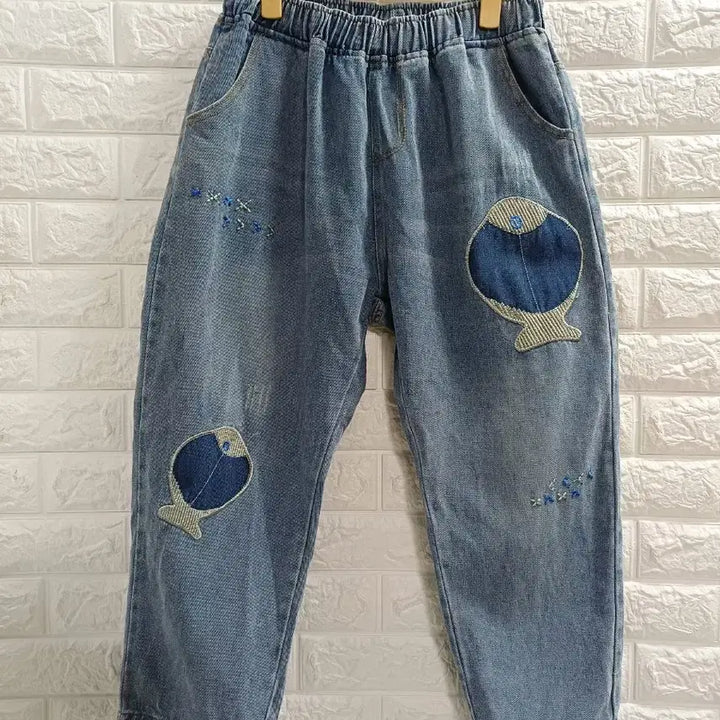 [BUNJANG] Denim Jeans with Fish Patch / L.밴딩 물고기패치 데님청바지