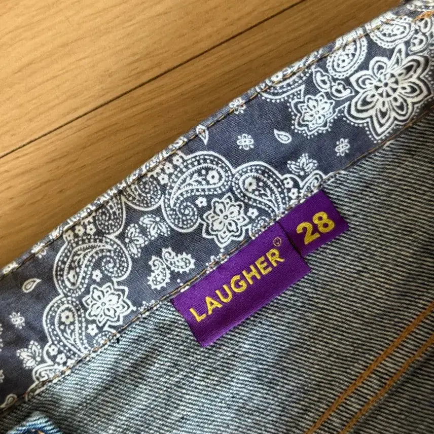 [BUNJANG] Rafflower Embroidered Bear Denim Pants Blue / 라퍼 멀티베어 곰돌이 자수 데님 팬츠 블루 28