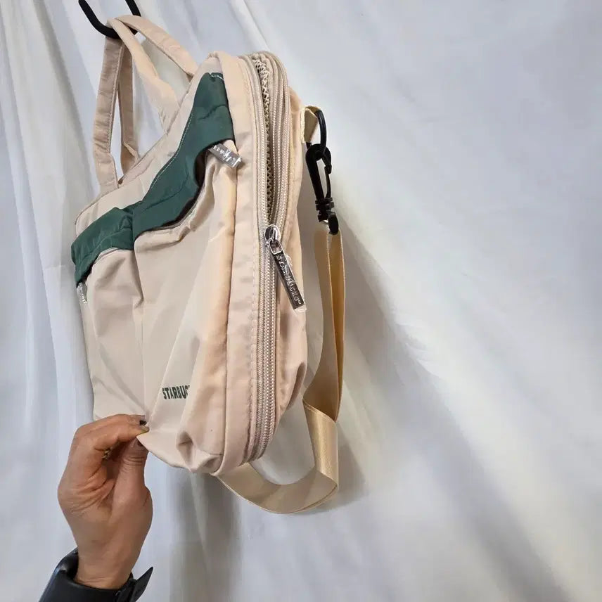 [BUNJANG] Starbucks Beige/Green Tote Bag &amp; Shoulder Bag / 스타벅스 베이지/그린 토트백 겸 숄더백