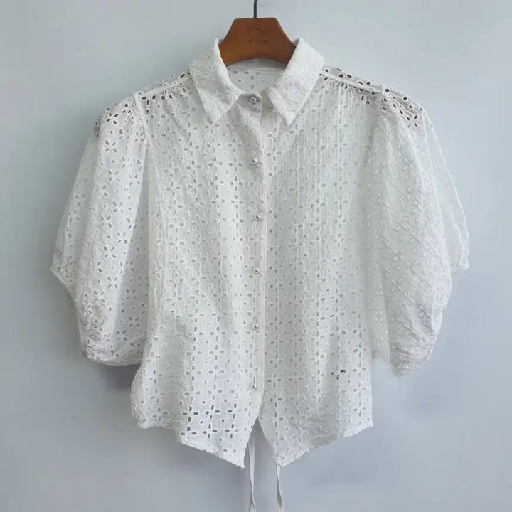 [BUNJANG] Punch Lace Blouse Shirt White / 1026 펀칭 레이스 블라우스 화이트 셔츠F