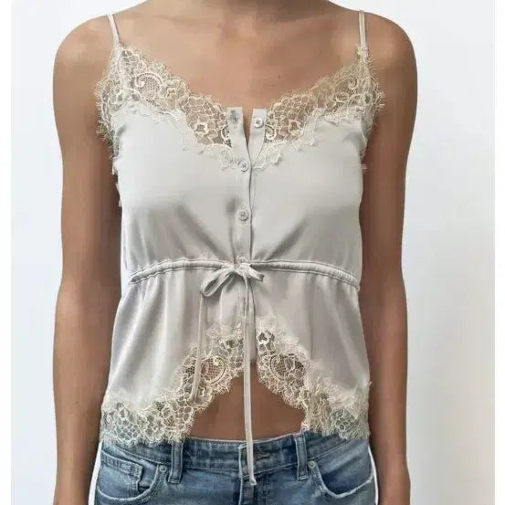 [BUNJANG] Zara Lace Satin Top Beige Size S / 자라 레이스 세틴 탑(택있는 새상품)