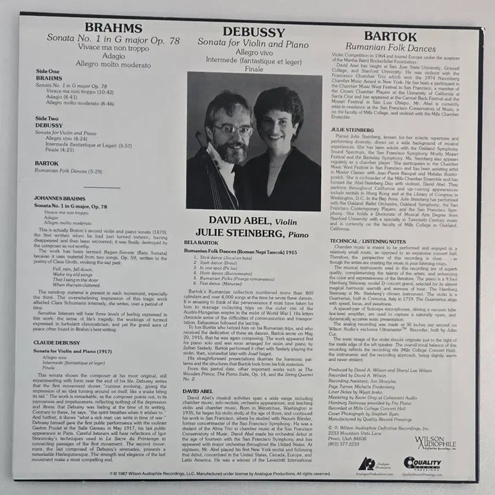 [BUNJANG] Wilson Audiophile Violin Sonata LP (Unsealed) / Wilson Audiophile 바이올린 소나타 LP (단순 개봉)