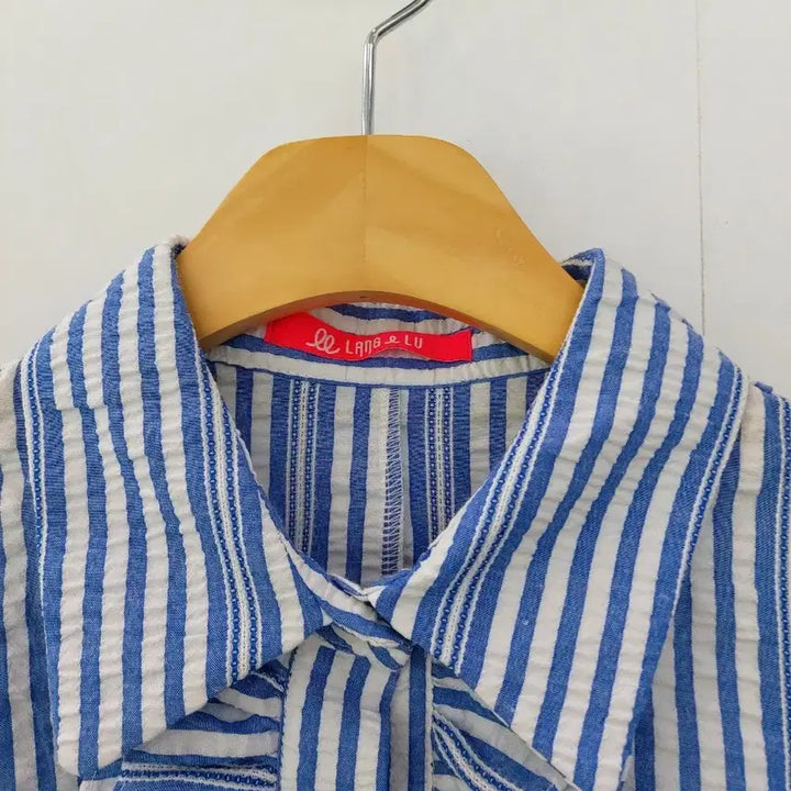 [BUNJANG] Blue Stripe Frill Blouse Size 55 / 블루 스트라이프 프릴 블라우스 55