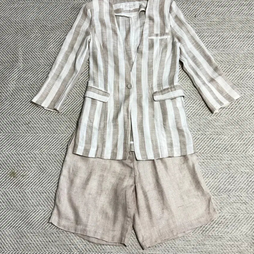 [BUNJANG] Pure Malin Stripe Linen Setup Set / 퓨어말린 스트라이프 린넨 셋업