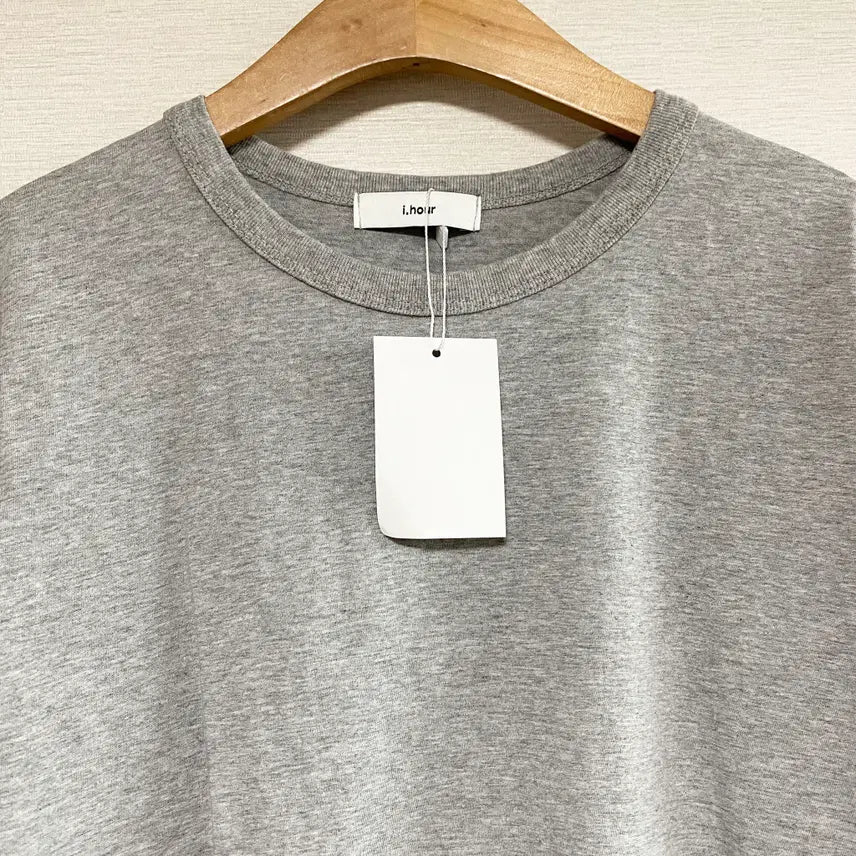[BUNJANG] i.hour Grey Round Neck Solid Short Sleeve T-Shirt / i.hour 그레이 라운드넥 솔리드 반팔 티셔츠