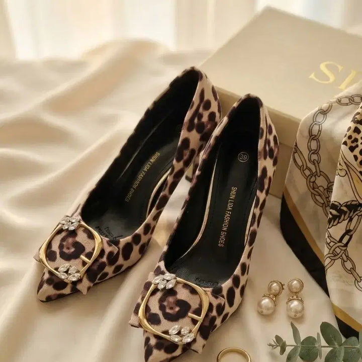 [BUNJANG] Leopard Cubic Buckle Heels / [새상품] 화려하고 고급스러운 레오파드 큐빅 보클 힐 (230