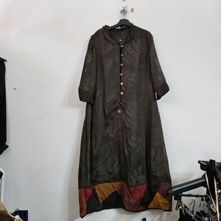 [BUNJANG] Natural Dyeing Rayon Button Long Dress / 천연염색 인견버튼 브라운 롱 원피스