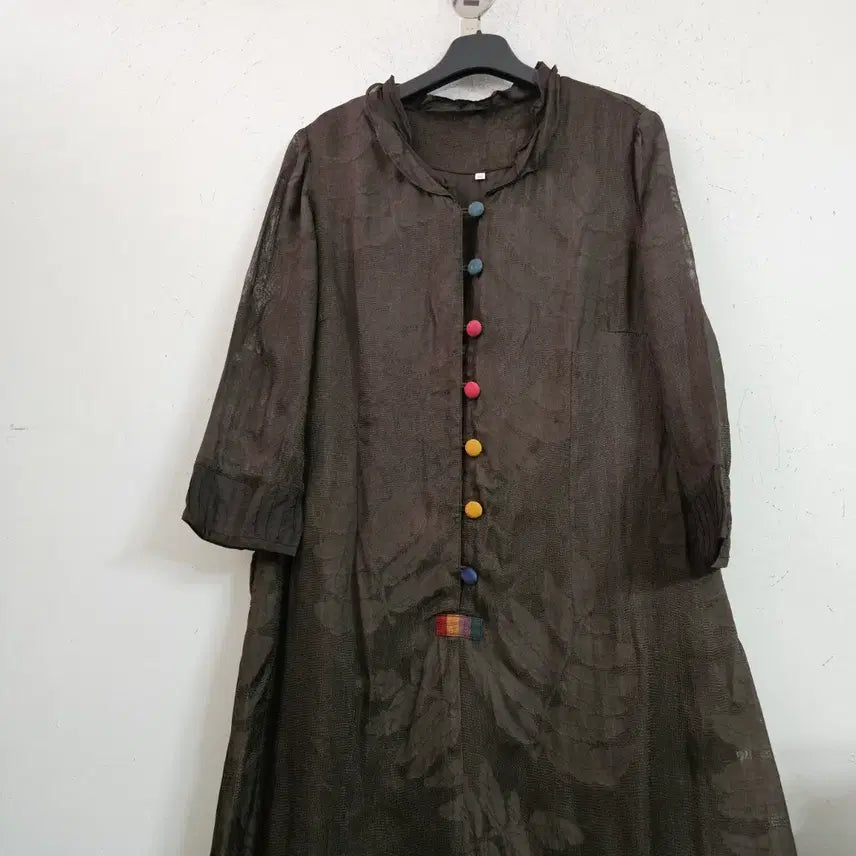[BUNJANG] Natural Dyeing Rayon Button Long Dress / 천연염색 인견버튼 브라운 롱 원피스