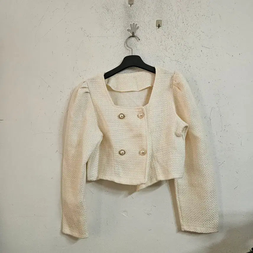 [BUNJANG] Ivory Tweed Cropped Jacket / 아이보리 트위드 크롭 자켓