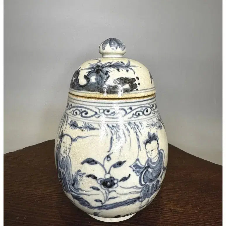 [BUNJANG] Ming Dynasty Blue and White Porcelain Figure Tea Canister / 중국도자기 - 명대 청화백자 고사인물문 차 개관