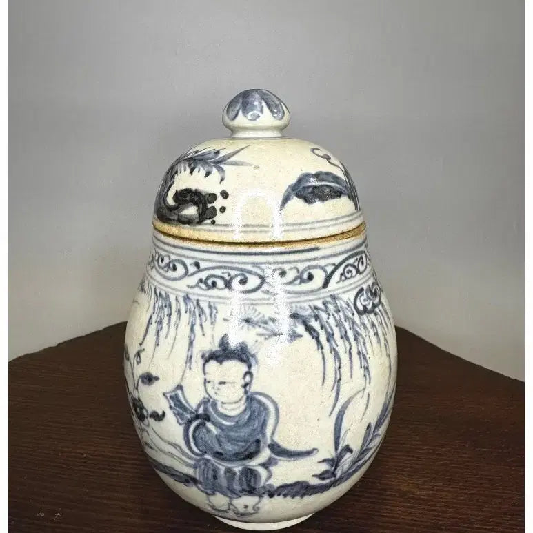 [BUNJANG] Ming Dynasty Blue and White Porcelain Figure Tea Canister / 중국도자기 - 명대 청화백자 고사인물문 차 개관