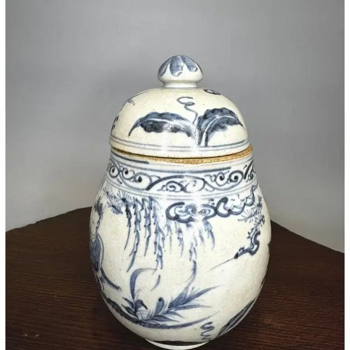 [BUNJANG] Ming Dynasty Blue and White Porcelain Figure Tea Canister / 중국도자기 - 명대 청화백자 고사인물문 차 개관