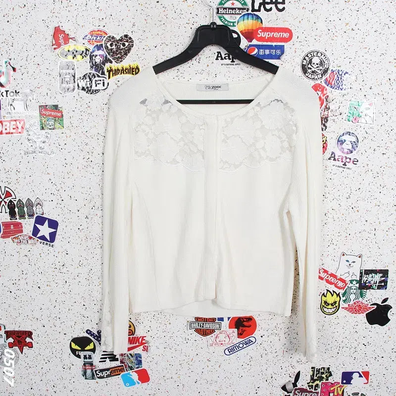 [BUNJANG] Juke Ivory Lace Collarless Jacket / 여성90/ 주크 아이보리 레이스 노카라자켓