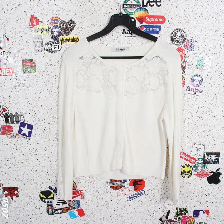 [BUNJANG] Juke Ivory Lace Collarless Jacket / 여성90/ 주크 아이보리 레이스 노카라자켓