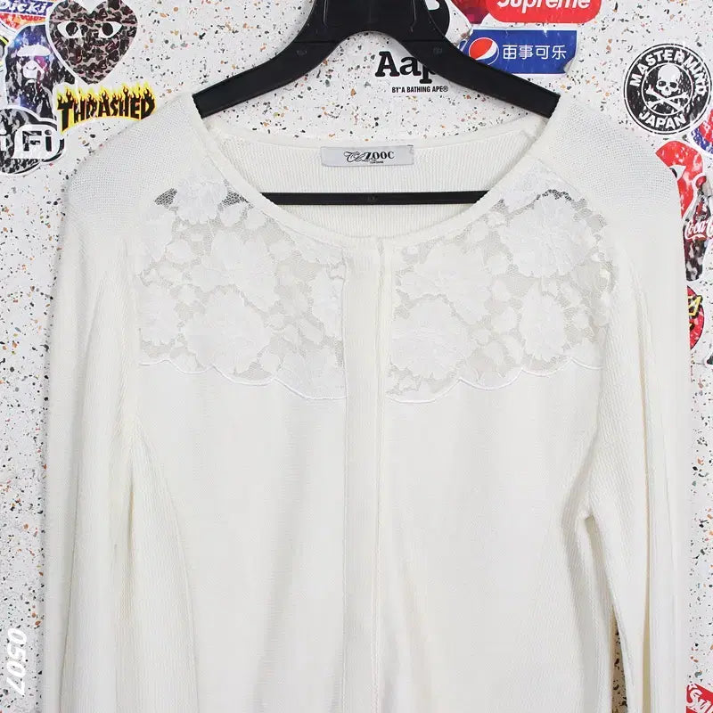 [BUNJANG] Juke Ivory Lace Collarless Jacket / 여성90/ 주크 아이보리 레이스 노카라자켓