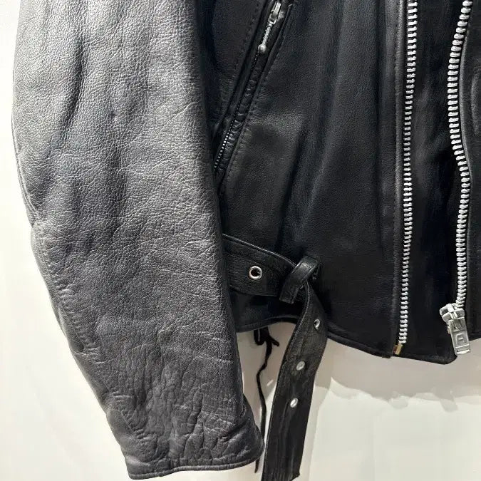 [BUNJANG] Vision Francaise Cowhide Cropped Biker Leather Jacket / [L] 비전 프랑세즈 소가죽 크롭 바이커 레더 자켓