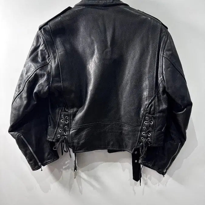 [BUNJANG] Vision Francaise Cowhide Cropped Biker Leather Jacket / [L] 비전 프랑세즈 소가죽 크롭 바이커 레더 자켓