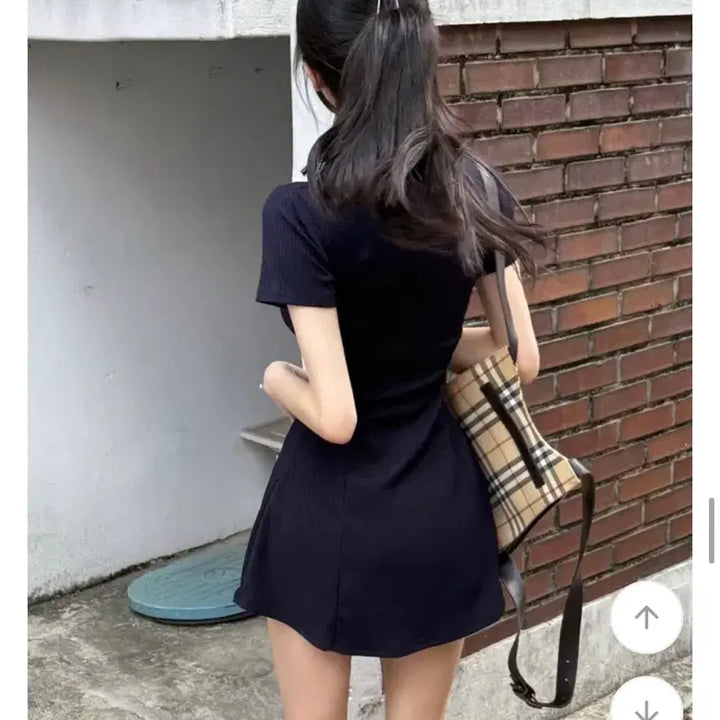 [BUNJANG] A-Line Mini Dress (Navy) / 캘리 카라 골지 플레어 A라인 미니 원피스(남색)