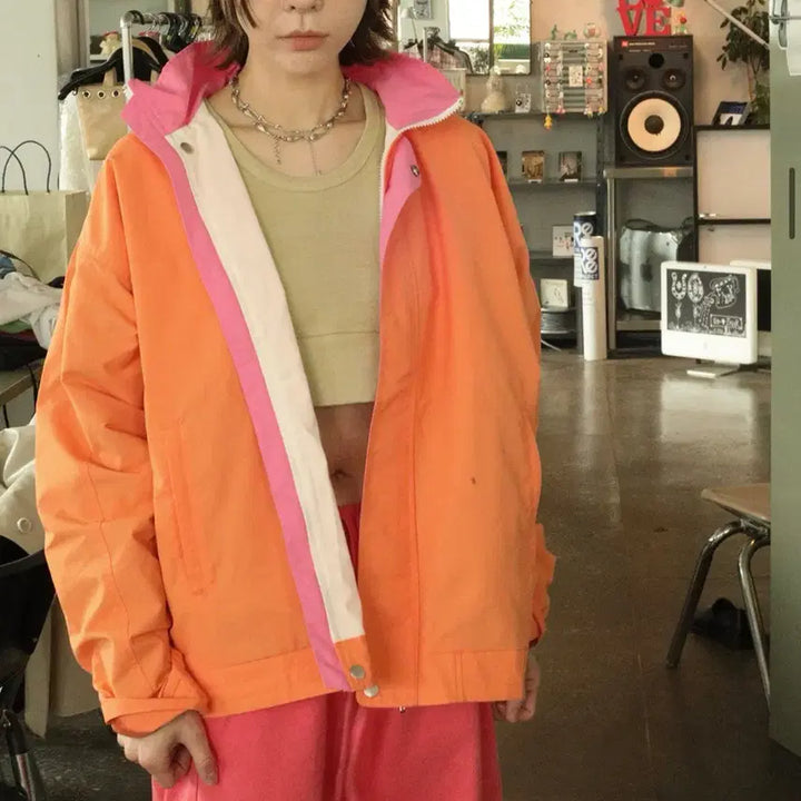 [BUNJANG] Tonse Reversible Blouson Jacket Orange Pink / tonse 톤세 리버서블 바람막이 오렌지 핑크