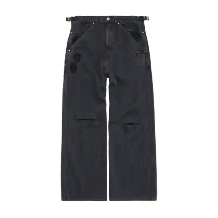 [BUNJANG] Politeru 1011 Cross Patched Pants Stripe Black / 3)폴리테루 1011 크로스 패치드 팬츠 스트라이프 블랙
