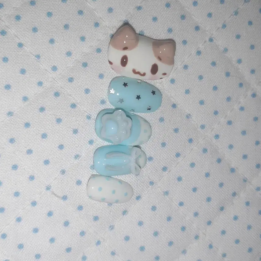 [BUNJANG] Blue Dream Marshmallow Handmade Nail Tips / 블루 드림 마슈마로 수제네일팁