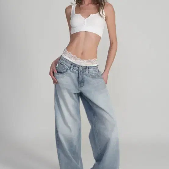 [BUNJANG] Girsier Crystal Wide Pants + Lace Panty / 클리시어 크리스탈 와이드팬츠 + 레이스 팬티