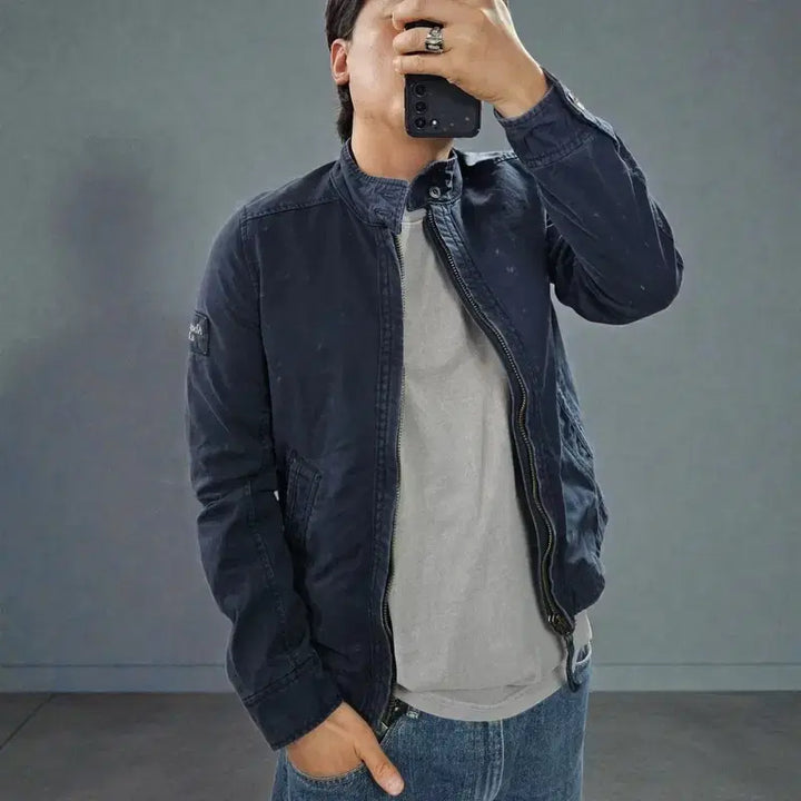 [BUNJANG] Abercrombie &amp; Fitch Cotton Navy Zip-Up Jacket / 아베크롬비 코튼 블루종 자켓 M0507