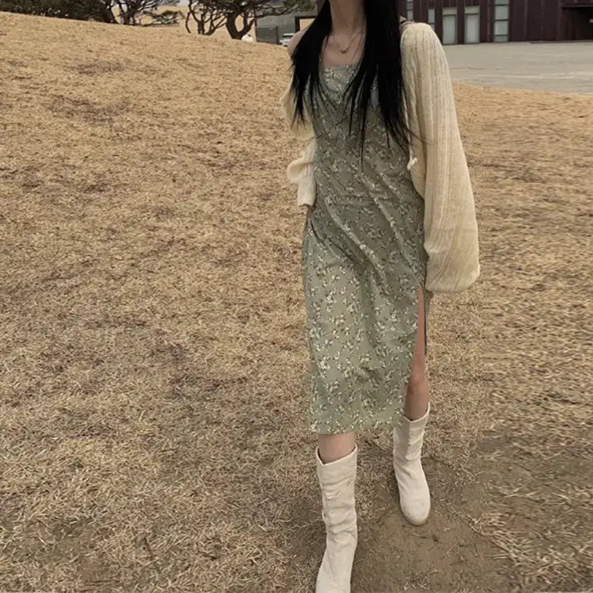 [BUNJANG] Anymore Flower Slit Dress / 애니원모어 플라워 앞트임 원피스