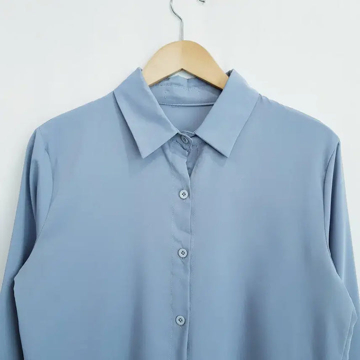 [BUNJANG] Vintage Solid Long-Sleeve Blouse Women&