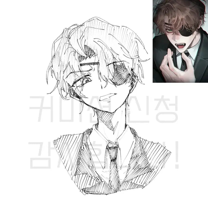 [BUNJANG] Quick Sketch Commission (Headshot, Black &amp; White) / 휘갈기는 낙서 커미션 (두상 낙퀄 흑백 러프