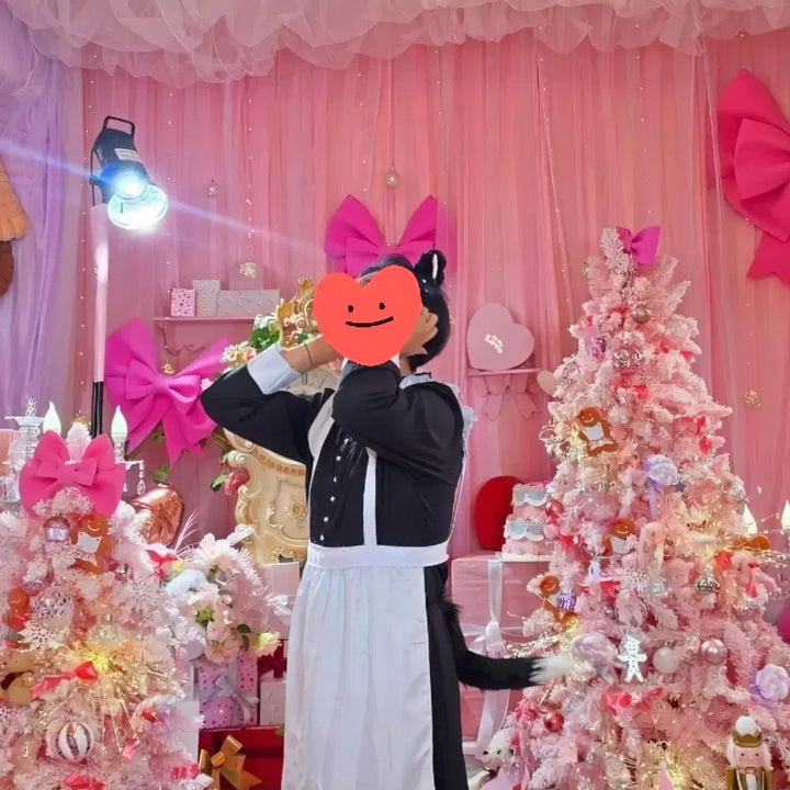 [BUNJANG] Plus Size Cat Ear Maid Outfit Full Set / 77 88 99 빅사이즈 고양이귀머리띠 꼬리 메이드복 풀세트