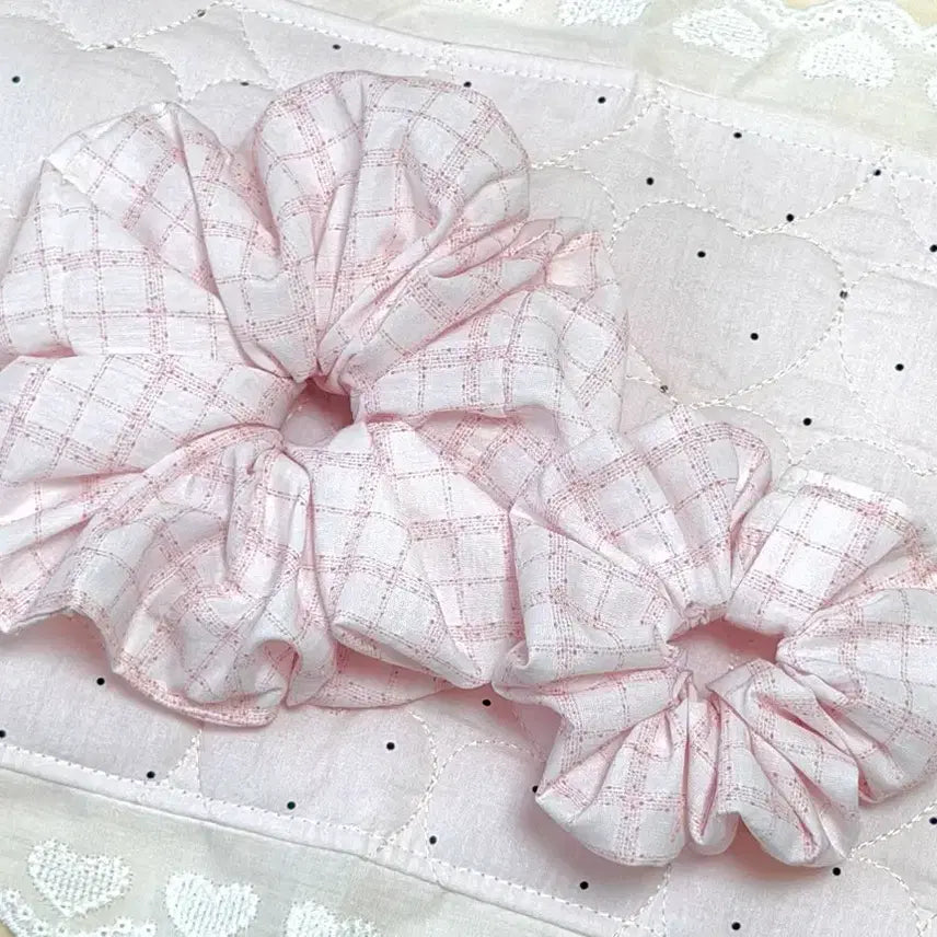 [BUNJANG] Handmade Scrunchie Pink Checkered / 핑크 체크 셔링 곱창 머리끈 핸드메이드 수제