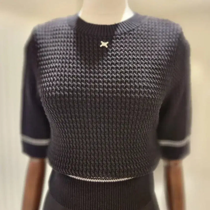 [BUNJANG] Mojo.S.Fine Color-Block Mesh Slim Ribbed Pullover Knit / 모조에스핀 배색라인 메쉬 슬림 골지 풀오버 5부 니트