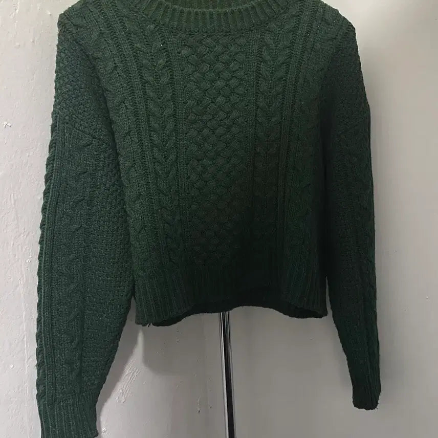 [BUNJANG] Green Cropped Knit Sweater / 녹색 초록 크롭 니트