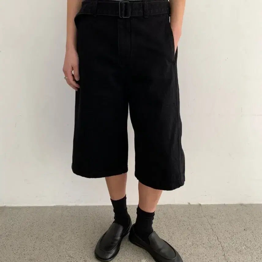 [BUNJANG] Belted Wide 8-Length Denim Pants (Medium Only) / 밸티드 와이드 8부데님 새상품 미듐만 가능