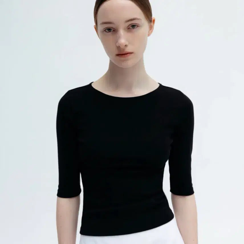 [BUNJANG] LFM Half Sleeve Top T-Shirt - Black / lfm 하프 슬리브 탑 티셔츠