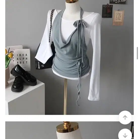 [BUNJANG] Ribbon Drape Halter Vest Set - Blue / 은은시스루 보트넥긴팔티 리본 드레이프 홀터나시 뷔스티에세트 블루
