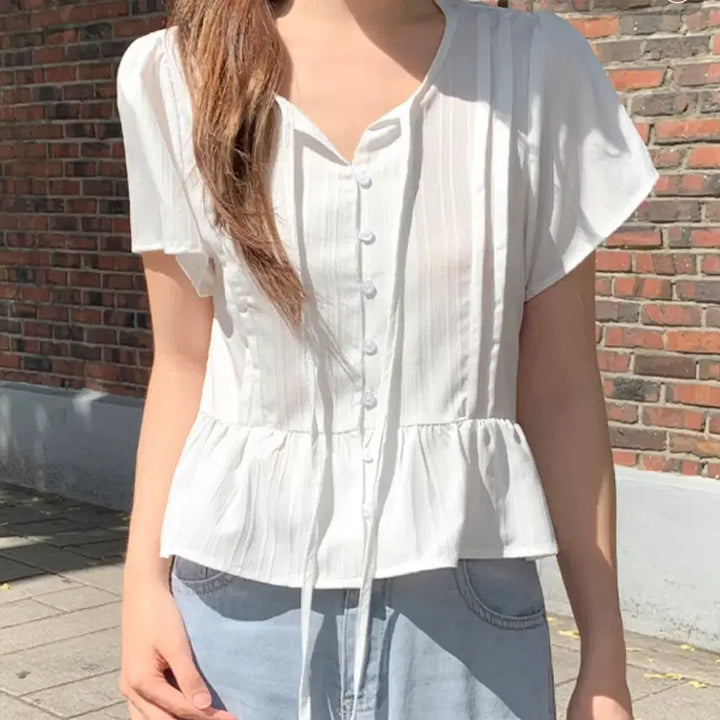[BUNJANG] White Short Sleeve Blouse / (새제품)청순 화이트 반팔 블라우스