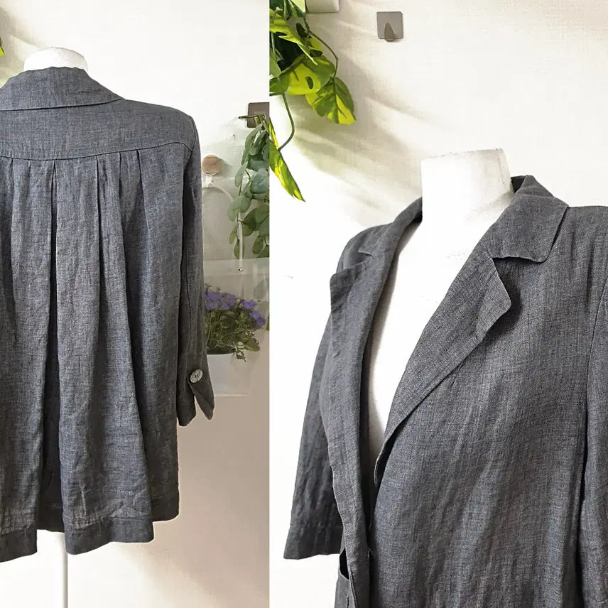 [BUNJANG] 100% Linen Cotton Contrast Collar Jacket (Grey, Size 66) / 린넨100% 코튼배색 카라자켓 66 그레이