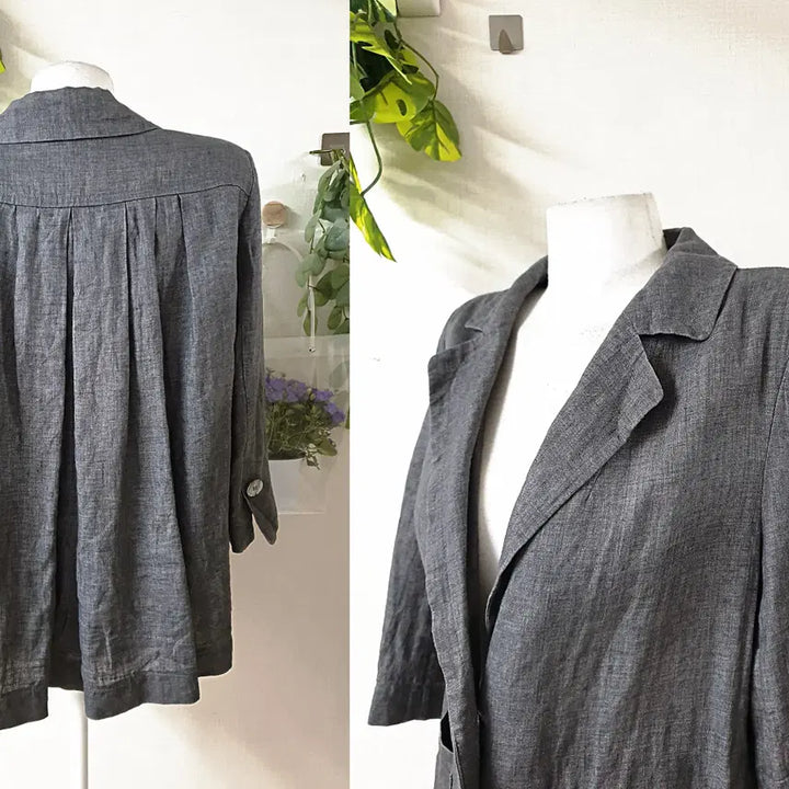 [BUNJANG] 100% Linen Cotton Contrast Collar Jacket (Grey, Size 66) / 린넨100% 코튼배색 카라자켓 66 그레이