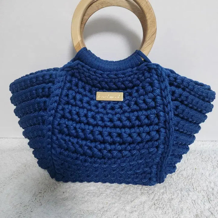 [BUNJANG] Handmade Knit Bag with Wooden Ring Handle / 핸드메이드 뜨개 가방